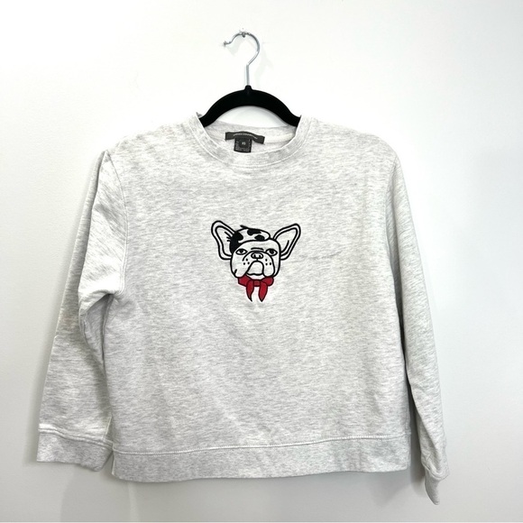 French Connection Heathered Grey Bull Dog Crew Neck Cropped Sweatshirt XS - Picture 3 of 8